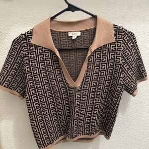Debut Black and Tan Geometric Knit Top